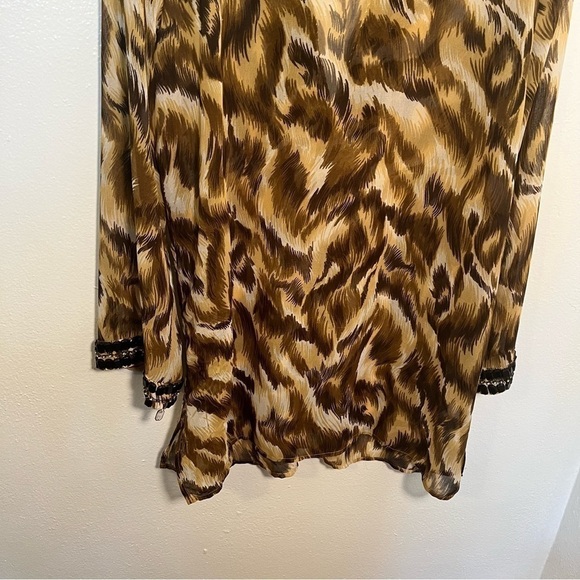 Adrienne Vittadini Sheer Tunic Top Brown Geo - Picture 8 of 12